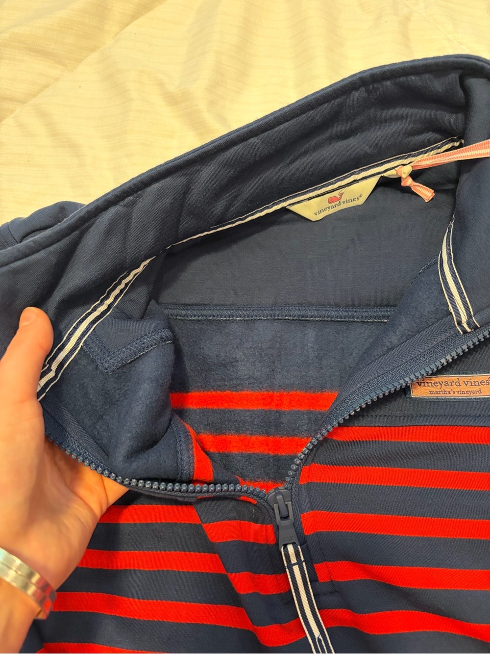 Vineyard Vines Women’s Shep Shirt Navy & Red Striped Quarter-Zip Sweatshirt NWT - Picture 2 of 8
